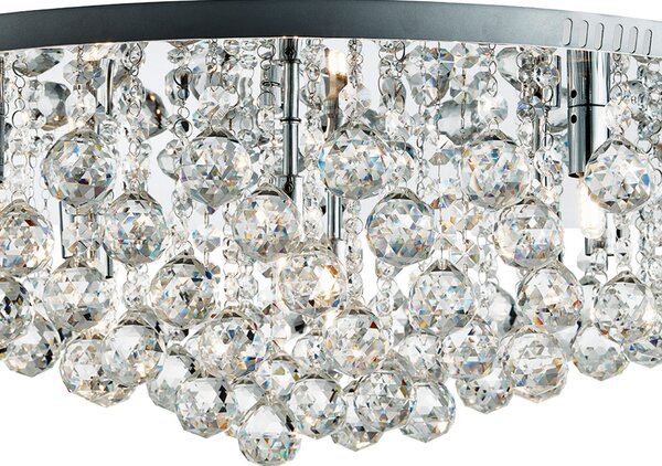 Searchlight Plafonieră Hanna cromat Sfere de cristal sticlă 80 cm, reglabil, Metalic, Camera de zi / sufragerie, Metal