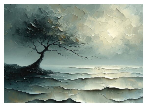 Tablou - pictură în ulei de un copac cu oceanul (70x50 cm)