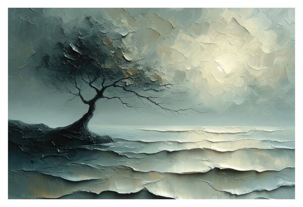 Tablou - pictură în ulei de un copac cu oceanul (90x60 cm)