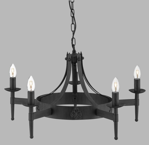 Searchlight Candelabru Cartwheel II, 5 becuri, reglabil, Negru, Camera de zi / sufragerie, Metal, Antichitate