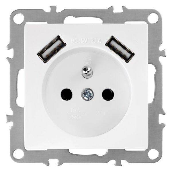 Priză simplă cu împământare + 2x USB-A OSTE JNH003-G White