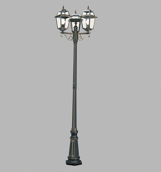 Searchlight Lampadar New Orleans, negru auriu, trei fluxuri, Bronz / Alamă Veche, Metal, Antichitate, Felinar