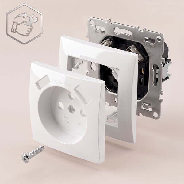 Priză simplă cu împământare + 2x USB-A OSTE JNH003-G White