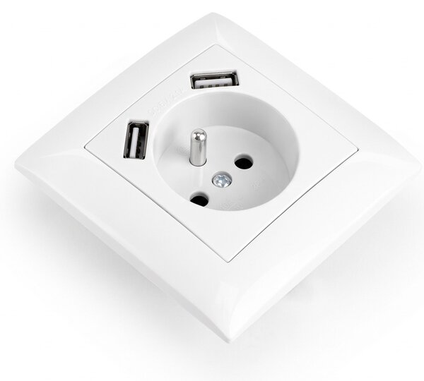 Priză simplă cu împământare + 2x USB-A OSTE JNH003-G White