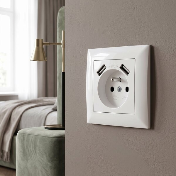 Priză simplă cu împământare + 2x USB-A OSTE JNH003-G White