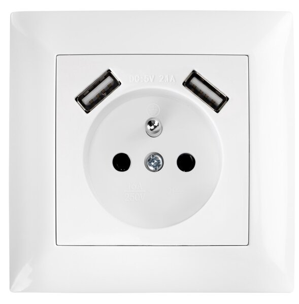 Priză simplă cu împământare + 2x USB-A OSTE JNH003-G White