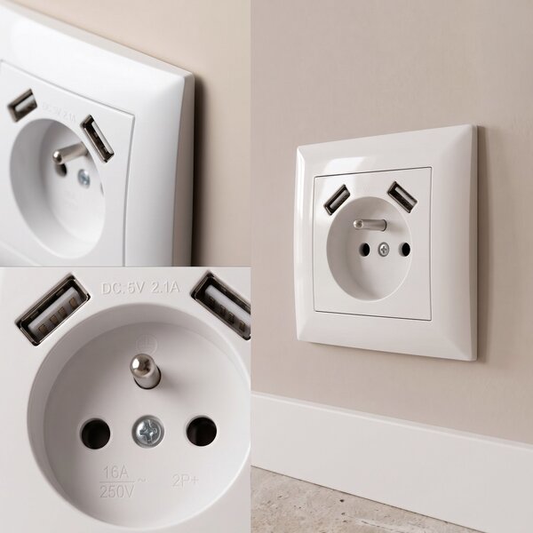 Priză simplă cu împământare + 2x USB-A OSTE JNH003-G White