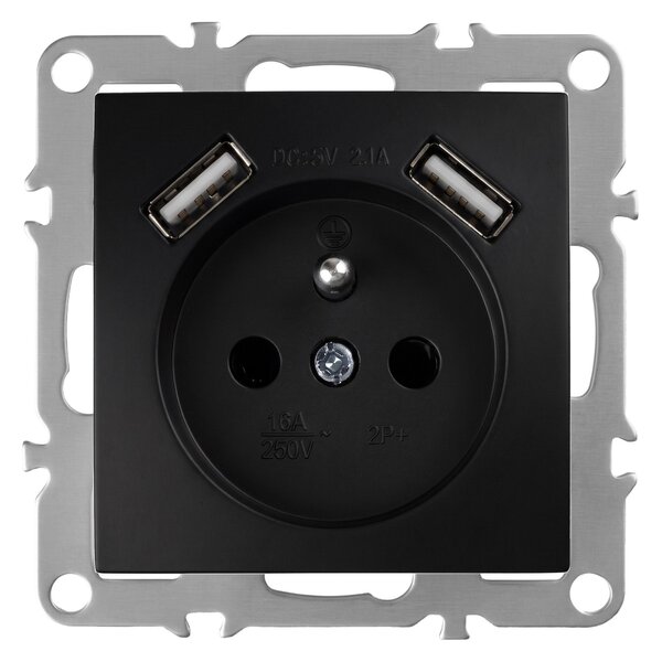 Priză simplă cu împământare + 2x USB-A OSTE JNH003-G Black
