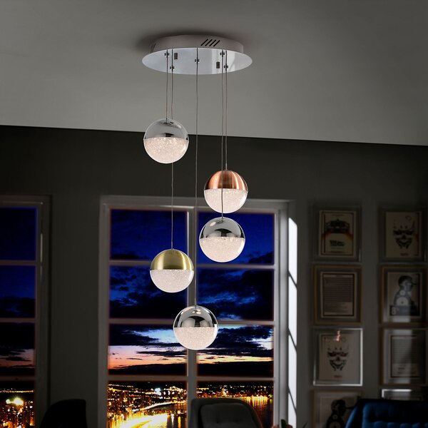 Schuller Valencia Lampă suspendată LED Sphere, multicolor, 5 becuri, reglabil, Metalic, Camera de zi / sufragerie, Metal, Modern, glob