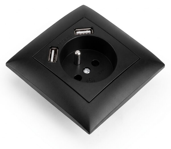 Priză simplă cu împământare + 2x USB-A OSTE JNH003-G Black