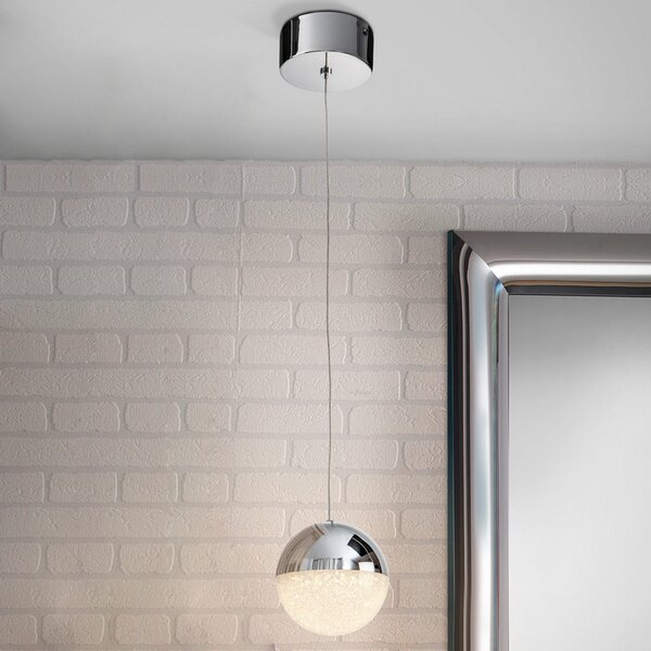Schuller Valencia Lampă suspendată LED Sphere, crom, 1bec, Ø 12 cm, Metalic, Camera de zi / sufragerie, Metal, Modern, glob