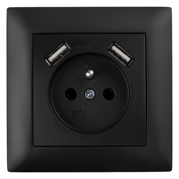 Priză simplă cu împământare + 2x USB-A OSTE JNH003-G Black