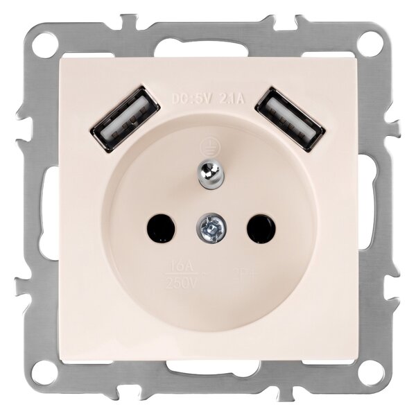 Priză simplă cu împământare + 2x USB-A OSTE JNH003-G Beige