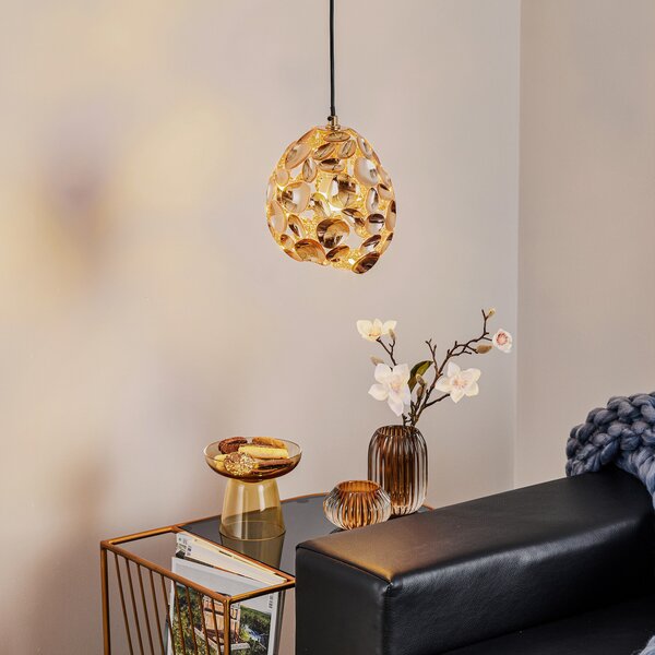 Schuller Valencia Narisa LED suspendat cu Ø 18 cm auriu roz/maro, Auriu / Alamă, Camera de zi / sufragerie, Metal, Modern, glob
