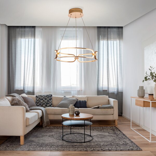 Schuller Valencia Lampă suspendată LED Colette, 3 becuri, auriu-rosé, Auriu / Alamă, Camera de zi / sufragerie, Metal, Modern