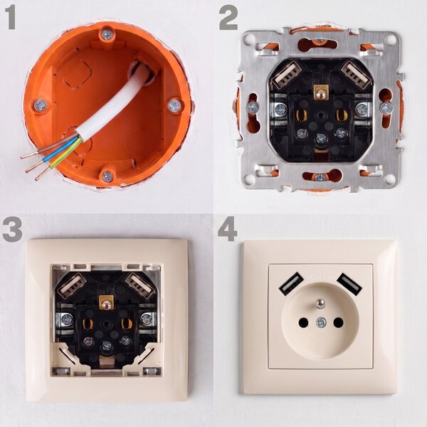 Priză simplă cu împământare + 2x USB-A OSTE JNH003-G Beige
