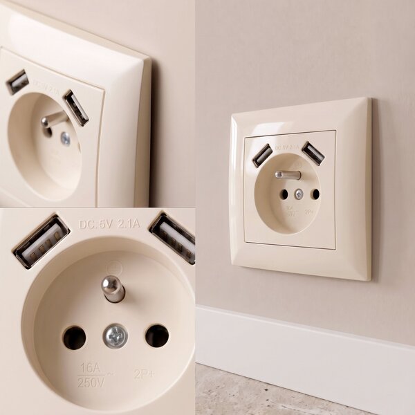 Priză simplă cu împământare + 2x USB-A OSTE JNH003-G Beige