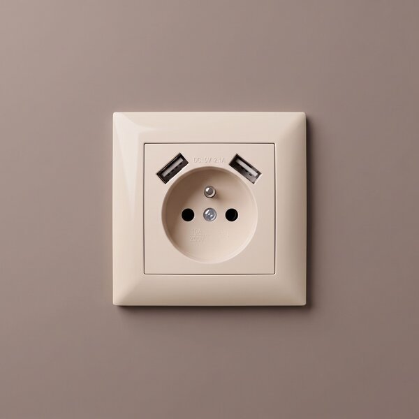Priză simplă cu împământare + 2x USB-A OSTE JNH003-G Beige