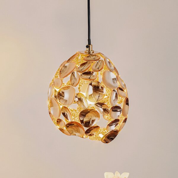 Schuller Valencia Narisa LED suspendat cu Ø 18 cm auriu roz/maro, Auriu / Alamă, Camera de zi / sufragerie, Metal, Modern, glob