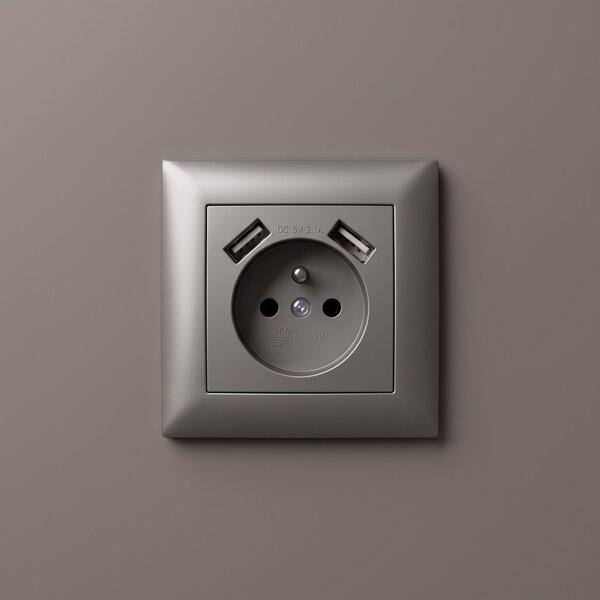 Priză simplă cu împământare + 2x USB-A OSTE JNH003-G Grey