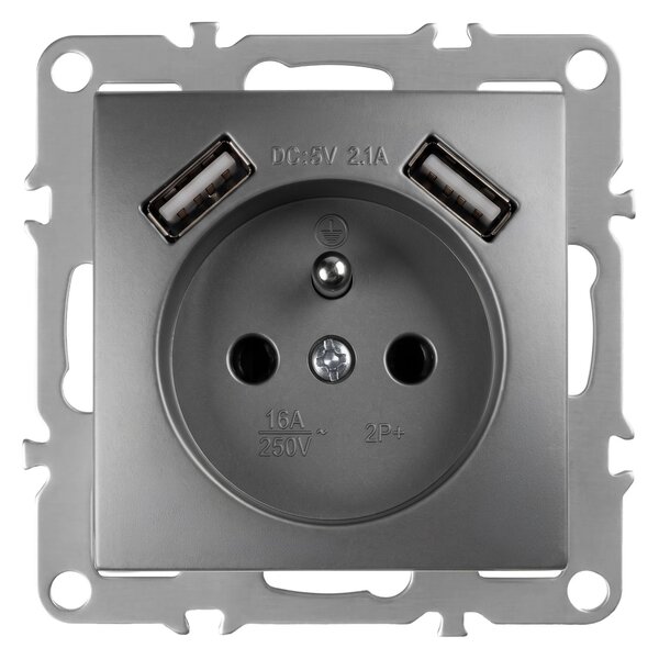 Priză simplă cu împământare + 2x USB-A OSTE JNH003-G Grey