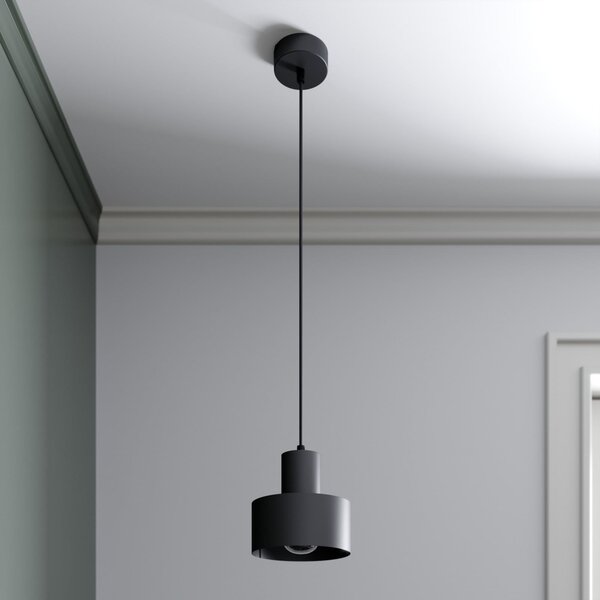 SIGMA Lampă suspendată Rif din metal, negru, Ø 15 cm, reglabil, Negru, Camera de zi / sufragerie, Metal, Modern