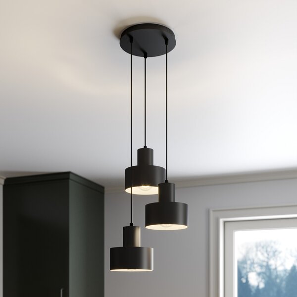 SIGMA Lampă suspendată Rif, rondel cu 3 becuri, negru, reglabil, Negru, Camera de zi / sufragerie, Metal, Modern