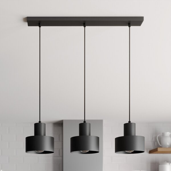 SIGMA Lampă suspendată Rif, liniară cu 3 becuri, negru, reglabil, Negru, Camera de zi / sufragerie, Metal, Modern