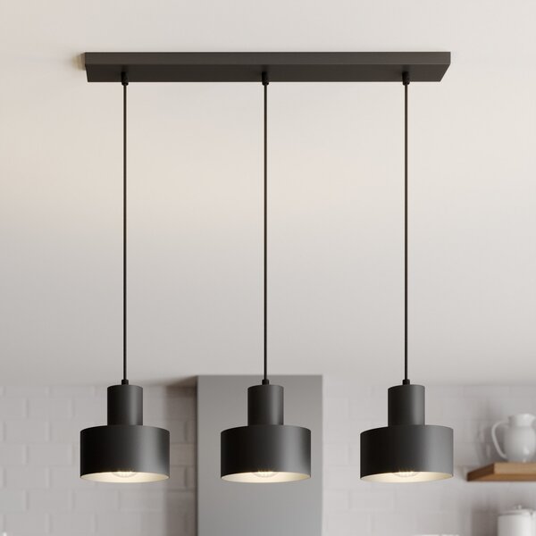 SIGMA Lampă suspendată Rif, liniară cu 3 becuri, negru, reglabil, Negru, Camera de zi / sufragerie, Metal, Modern