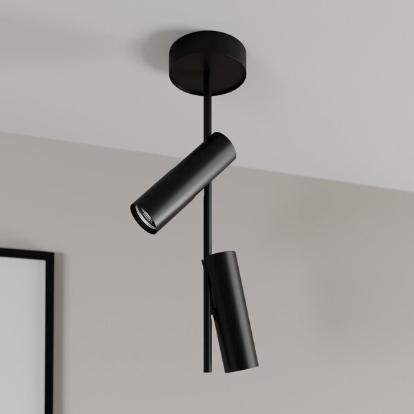 SIGMA Spot de tavan Leda 2, 2 becuri, negru, reglabil, Negru, Camera de zi / sufragerie, Metal, Modern