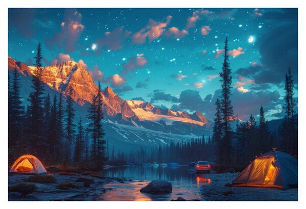 Tablou - Camping în munți (90x60 cm)