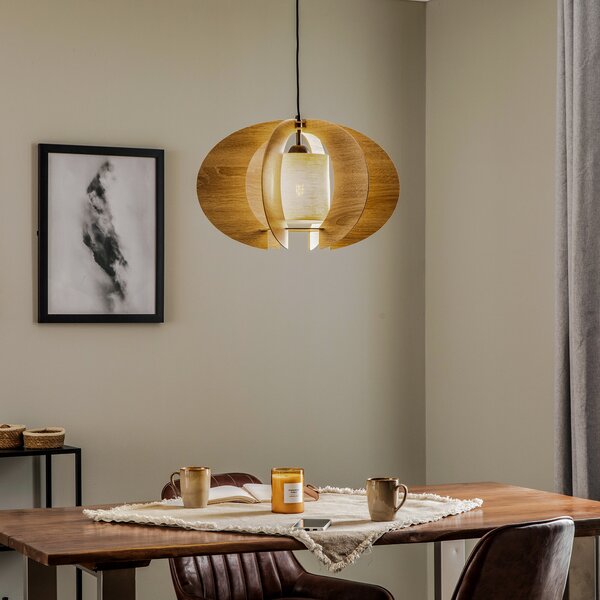 SIGMA Lampă suspendată Modern C M cu lamele din lemn Ø 50 cm, reglabil, Lemn, Camera de zi / sufragerie, Lemn, Modern
