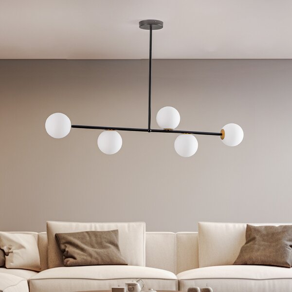 SIGMA Lampă suspendată Gama 5, 5 becuri, negru, reglabil, Negru, Camera de zi / sufragerie, Metal, Modern, glob