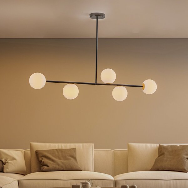 SIGMA Lampă suspendată Gama 5, 5 becuri, negru, reglabil, Negru, Camera de zi / sufragerie, Metal, Modern, glob
