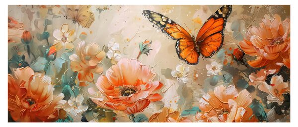 Tablou - Fluture și flori, pictură în ulei (120x50 cm)