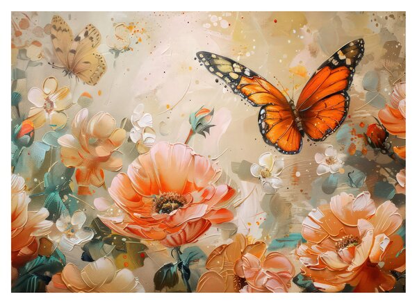 Tablou - Fluture și flori, pictură în ulei (70x50 cm)