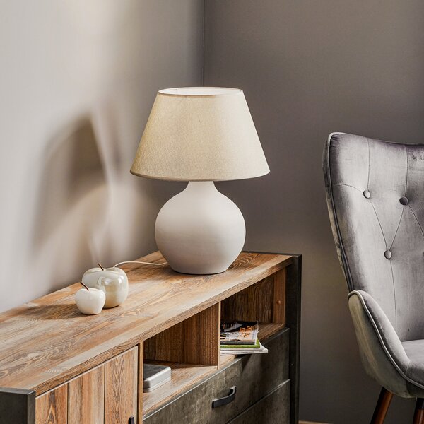 ONLI Lampa de masă Sfera, înălțime 53 cm, ciment/gri, Gri, Camera de zi / sufragerie, Țesătură / Textil