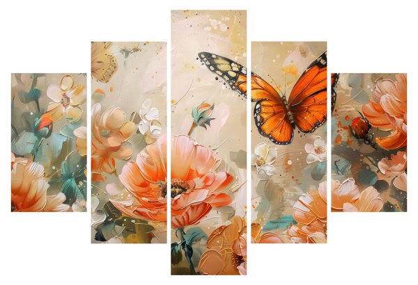 Tablou - Fluture și flori, pictură în ulei (150x105 cm)