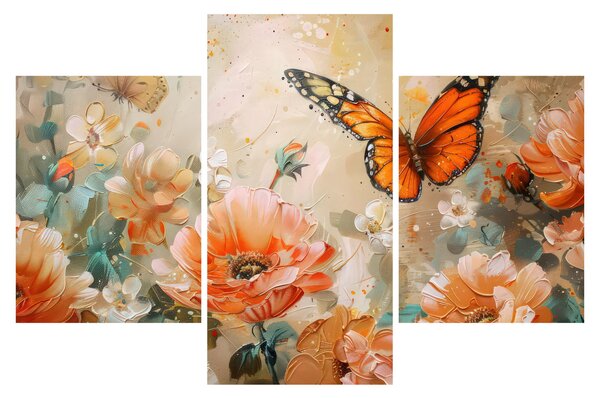 Tablou - Fluture și flori, pictură în ulei (90x60 cm)