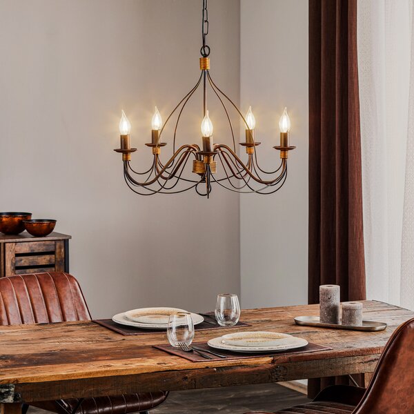 ONLI Candelabru Fiamma Marrone 5 becuri fără abajur, reglabil, Maro / Rugină, Camera de zi / sufragerie, Metal, Casă de țară / Rustic, Candelabru