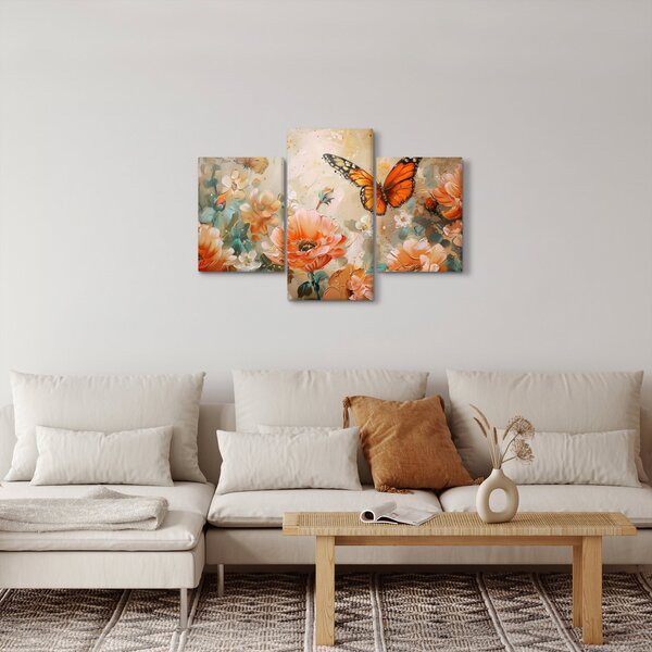 Tablou - Fluture și flori, pictură în ulei (90x60 cm)