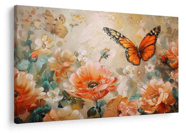 Tablou - Fluture și flori, pictură în ulei (90x60 cm)
