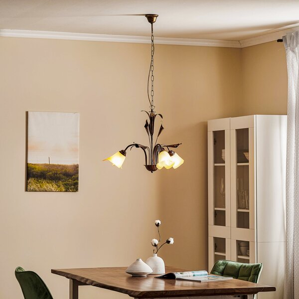 ONLI Lampă suspendată Lucrezia cu 3 becuri, bronz, reglabil, Bronz / Alamă Veche, Camera de zi / sufragerie, Metal, Casă de țară / Rustic