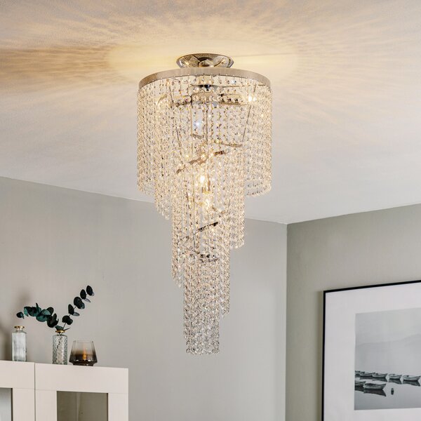 ONLI Plachetă plafonieră Elica cu spirală de cristal, Ø 35cm, reglabil, Metalic, Camera de zi / sufragerie, Metal