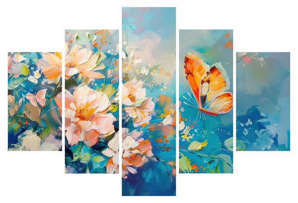 Tablou - Fluture și flori, pictură în ulei II. (150x105 cm)