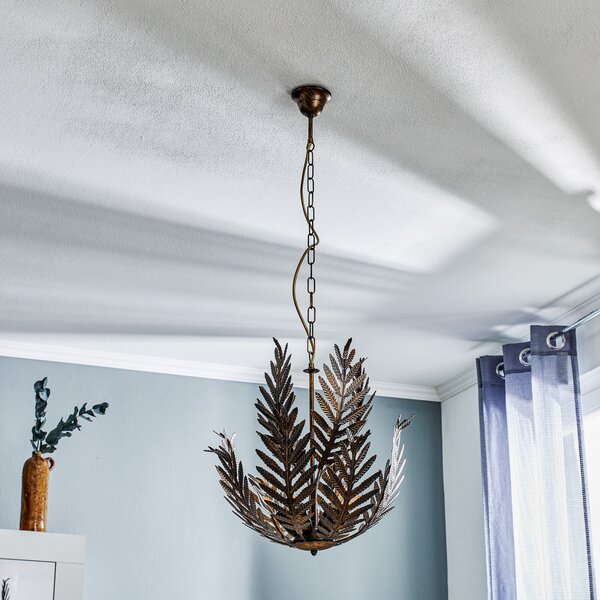 ONLI Lampă suspendată Felce ca ferigă din bronz, reglabil, Bronz / Alamă Veche, Camera de zi / sufragerie, Metal