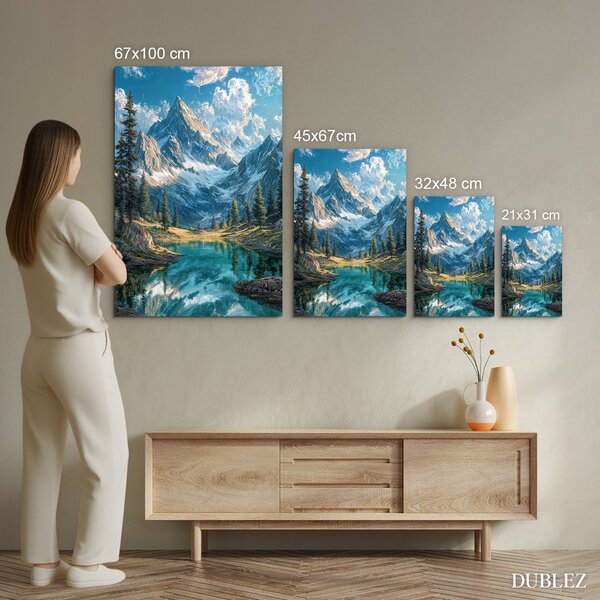 DUBLEZ | Tablou modern natural - Munți, pădure și lac | Imprimare UV premium