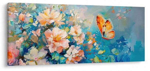 Tablou - Fluture și flori, pictură în ulei II. (120x50 cm)