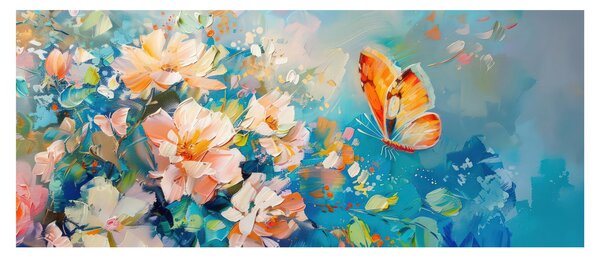 Tablou - Fluture și flori, pictură în ulei II. (120x50 cm)