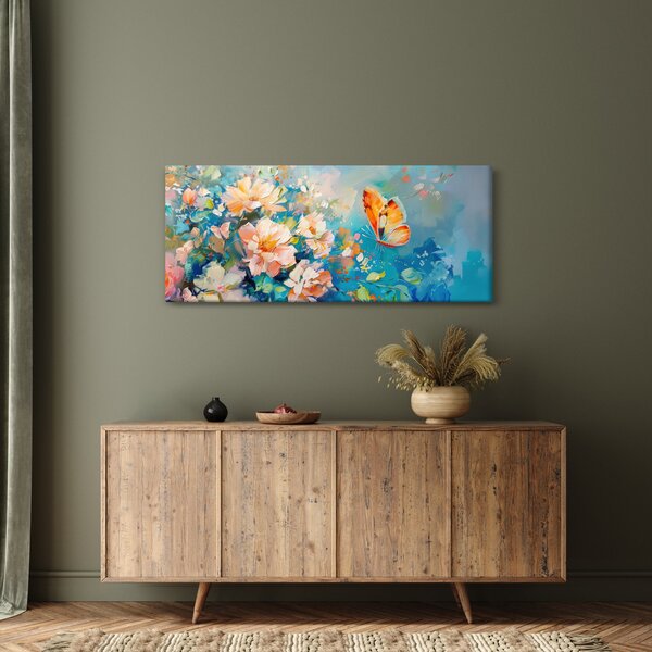 Tablou - Fluture și flori, pictură în ulei II. (120x50 cm)